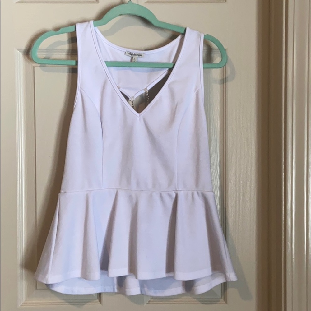 Charlotte Russe White Peplum Top w/ Chain Back
